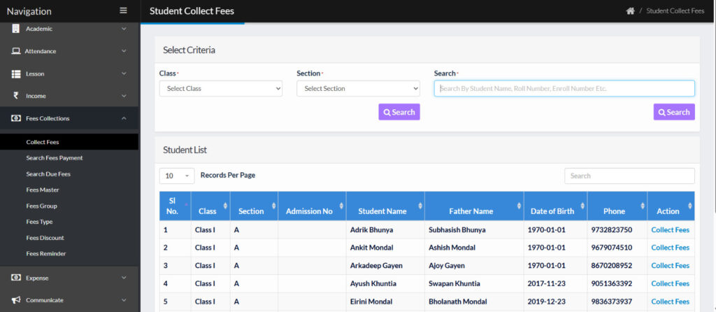 Fees & finance Management